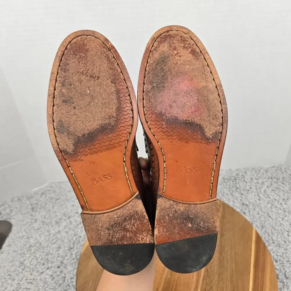 G.H. Bass Mens 9M Jerome Brown Woven Leather Casual Daily Office Tasseled Loafer